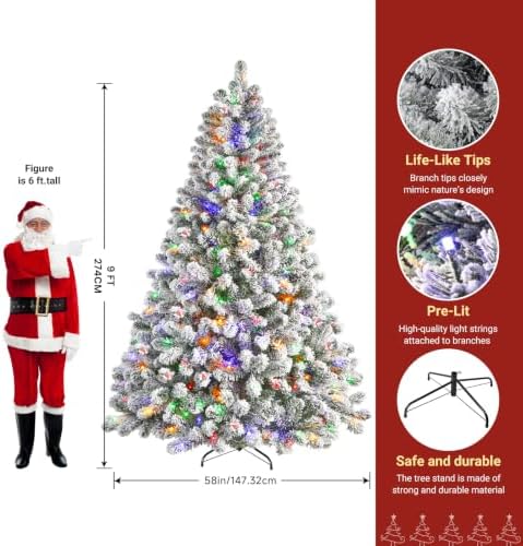 SHareconn 9ft Prelit Flocked Spruce Artificial Christmas Tree with Remote