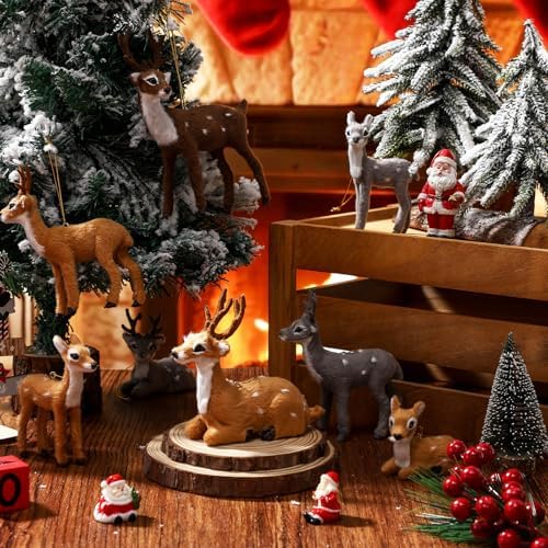 Skylety 15 Pcs Woodland Animal Ornaments Bulk,Various Deer