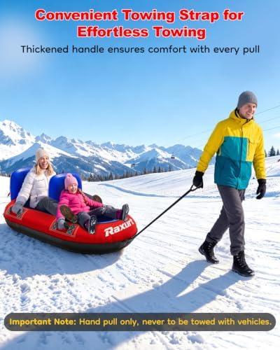 Raxurt 2 Person Heavy Duty Snow Tube, Snow Sled with Dual Backrests