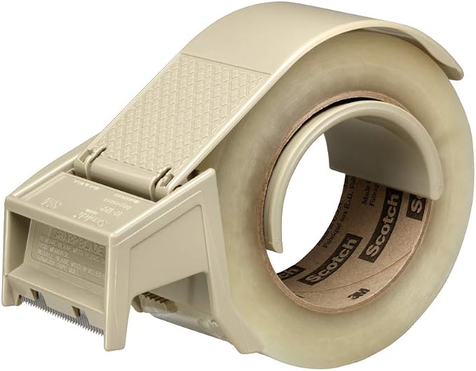 3M Scotch H122 Industrial Packing Tape Dispenser with Built-In Brake for 2" Tape – Lightweight and Compact for Commercial Packaging, Shipping, Moving, Carton and Box Sealing, Gray