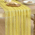 Artoid Mode Light Yellow Gold Gauze Table Runner 59x120 Inch 10FT, Glitter Metallic Foil Sheer Dining Wedding Anniversary Holiday Birthday Table Decor for Home Party