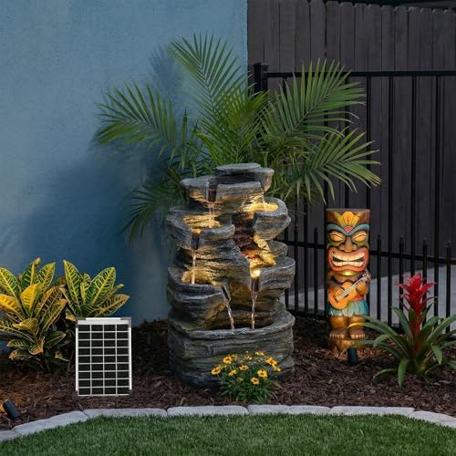 Bumilgar 6-Tier Solar Powered Water Fountain Outdoor Waterfall 24.4 in