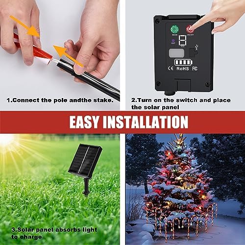 10 Pack Solar Candy Cane Lights with Stars, 21 Inch Christmas Yard Decor