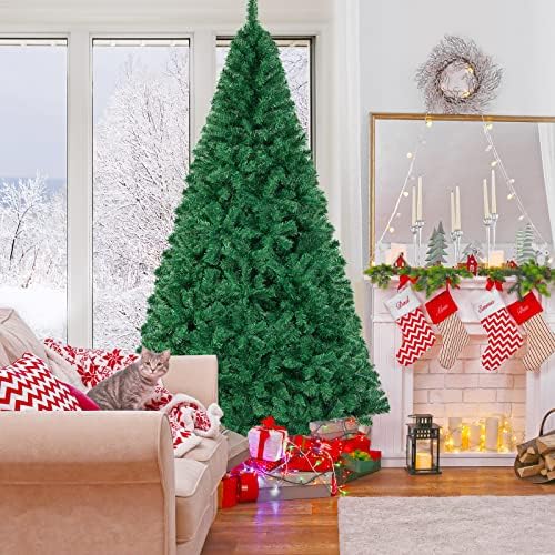 HAPPYGRILL 8FT Artificial Christmas Tree, Unlit Xmas Pine Tree, Metal Stand