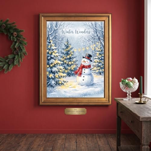 Framed Snowman Canvas Wall Art Gold Frame Inch 8x10