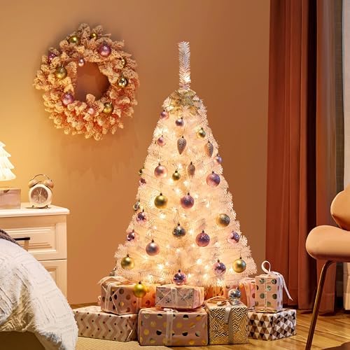 Yaheetech 4ft Pre-lit Artificial Small Christmas Tree with Stand, White