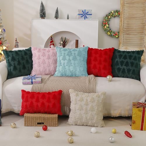 DFXSZ Christmas Tree Pillow Covers 18x18 Set of 2 Christmas Decor Blue Star