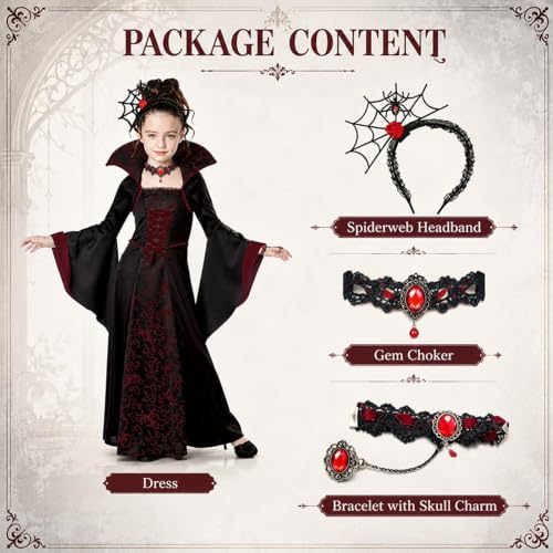 Girls Vampire Princess Dress Costume Halloween Costumes for Kid Age 3-12