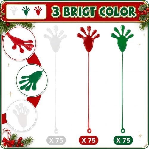 Realspring 300 Pcs Christmas Throws Sticky Hands, Red, Green, White