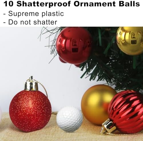 Red & Gold 2.5" Christmas Balls Christmas Tree Decoration Ornaments Shatterproof Hanging Balls for Birthday Halloween Holiday Wedding Decorations Set of 10pcs