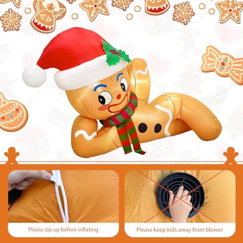 OurWarm 10FT Christmas Inflatable Outdoor Decoration, Christmas Inflatables Gingerbread Man Christmas Blow Ups with LED Lights, Blow Up Christmas Decorations Outdoor for Holiday Garden Lawn Yard Decor