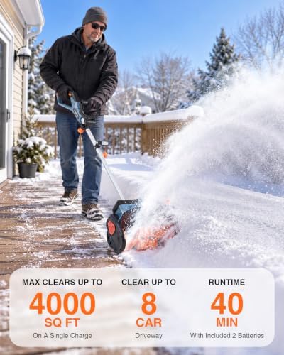 40V Electric Snow Shovel, 16 Inch Brushless Cordless Snow Blower with Wheel