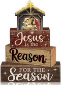 Moucuny 4 Pcs Christmas Table Decor Christian Nativity Scene Wooden Blocks