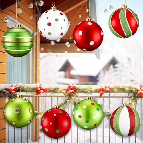 RoundFunny 8 Pcs 6 Inch Classic Christmas Ball Ornaments, Lime Green