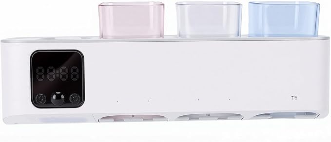 Naroote Electric Toothbrush Clean Holder, ABS Smart Toothbrush Holder with LED Display, UVC Cleaning, Fan Drying, 4000mAh Rechargeable 5 Slot Wall Mounted Organizer for Bathroom