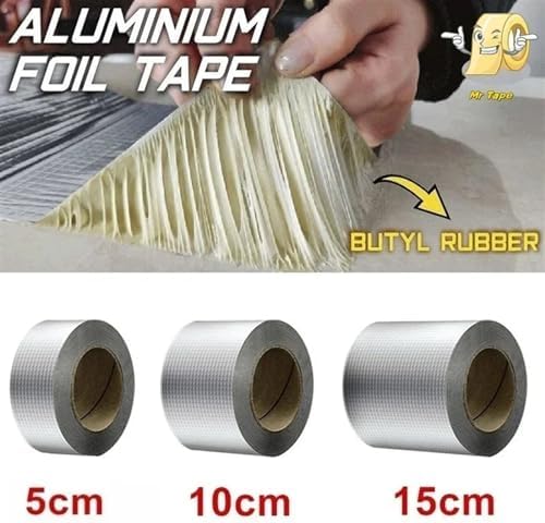 Waterproof Tape Butyl Tape Aluminum Foil Tape Butyl Tape Aluminum Foil Butyl Rubber Tape High Temperature Super Resistant god kvalitet Self Adhesive Wall Crack Roof Pipe Repair(15cm X 5 Meter)