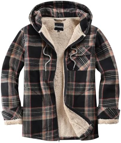 Elesuit Men's Full Zip Fleece Flannel Jacket Shirt Plaid Cotton Hoodie Coat