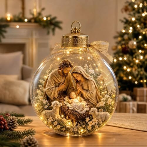 Illuminated Scripture Keepsake Ornament, Lighted Hanging Decoration with Bible Verse, Religious Themed Holiday Ornament, Transparant Ball with 2D Flat Sheet for Christmas Tree Home Display，G