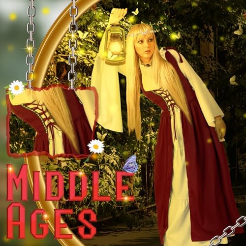 Bonuci 6 Pcs Medieval Renaissance Costume Women Fairy Dress
