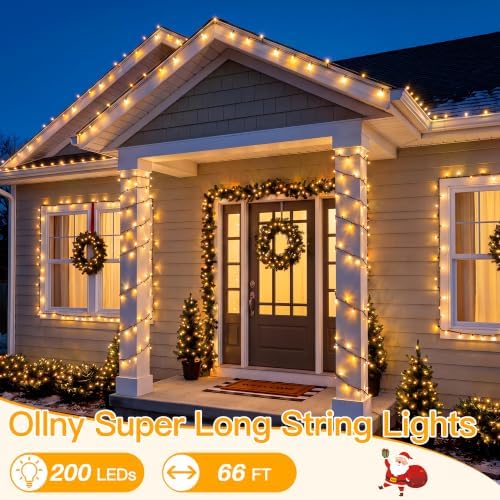 Ollny 200LED 66FT Warm White Christmas String Lights Plug in with Remote