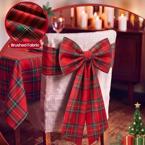 Thiccywoov 6 Pcs Christmas Chair Bows Decorations 25 x 14 in, Red Tartan