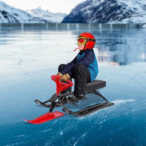 Snow Racer Sled,Ski Sled Slider Board,Snow Sled for Kids,Ski Sled Slider Board with Steering Wheel,(220.05磅),Snow Racer Sled,for Kids Age 3-15 Years& up,Steerable Snow Sled for Teenagers Adults