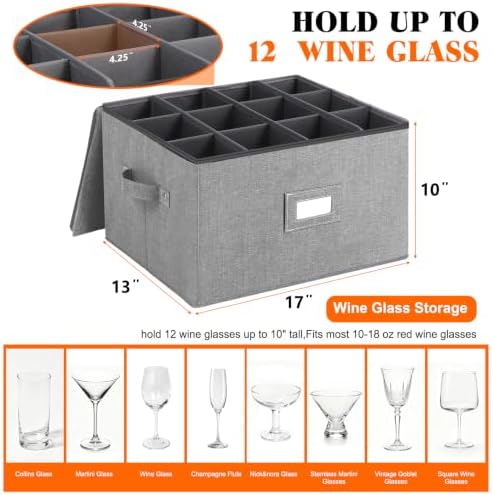 Stemware Storage Cases, Wine Glass Storage Box Containers with Dividers
