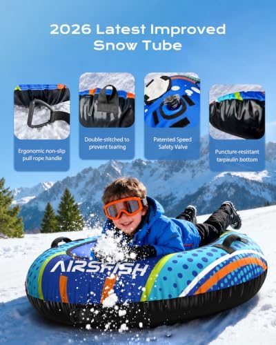 49" Snow Tube Heavy Duty Thickened Inflatable with Towable Leash