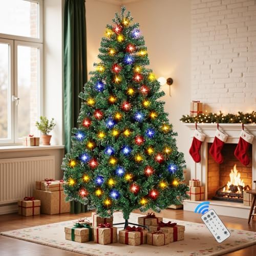 Northroad 6ft Pre-lit Artificial Christmas Tree, Prelit Xmas Tree w/1000 Branch Tips & 350 UL Listed Lights with Remote Control,Timer for Xmas Decoration,Green
