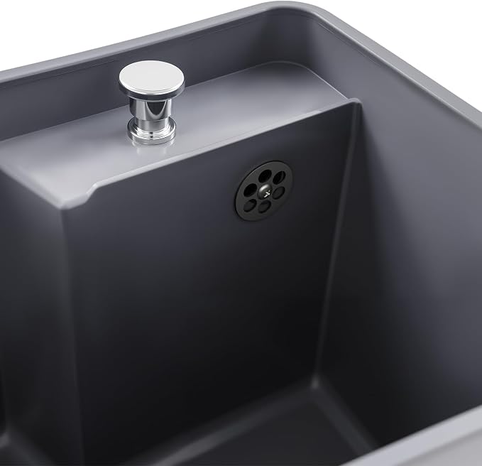 Floor Mop Sink, Freestanding Utility Mop Sink with Wheels & Retractable Handrail, Rolling Mop Bucket for Commercial and Residential Use