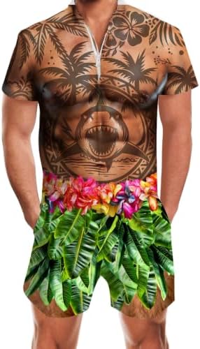 RAISEVERN Mens Romper Male Zipper Shorts Sleeve One Piece Bro Outfits
