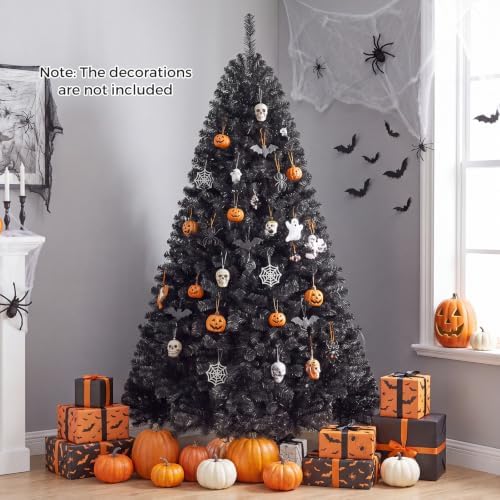 Happygrill 6FT Artificial Christmas Tree with Sturdy Metal Stand, Unlit Halloween Tree with 1036 Branch Tips PVC Needles, Black