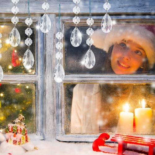 Syhood 100 Pcs Crystal Christmas Tree Ornaments, Teardrop