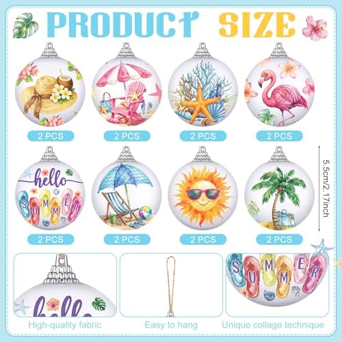 Outus 16 Pcs Coastal Christmas Ball Ornaments, Beach Flamingo Hanging Decor