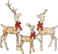 HOYECHI 4ft Christmas Decorations Outdoor Lighted Reindeer – 3-Piece 2D Deer Family Set with 145 Warm White LED Lights for Yard, Lawn, Garden & Porch Holiday Display - Rattan