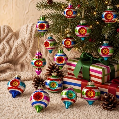 12 Pcs Vintage Glass Christmas Ornament Reflector Decor, Finial