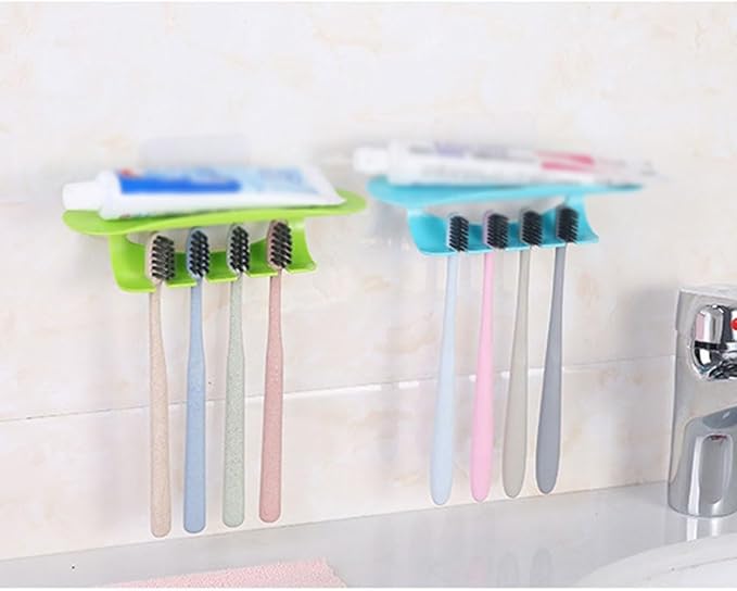 Toothbrush Rack Hanging Toothbrush Holder without Punching Toothpaste Holder Blue Pink Storage Rack Suitable for Bathroom and Kitchen Bathroom Toothbrush Holder(B), S18cm