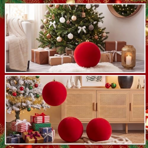 Threan 8 Inch Large Red Velvet Christmas Ball Ornaments for Christmas Tree