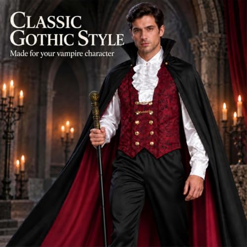 Men's Vampire Costume, Deluxe 4-Piece Dracula Outfit, for Adult Halloween Gothic Party