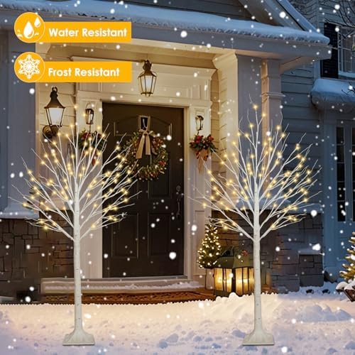 2 Pack 5FT Lighted Birch Tree, 200LED Twinkling Tree Lights, Warm White