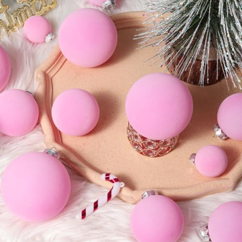 Pink Velvet Christmas Ball Ornaments-46pcs Flocked Xmas Tree Decorations