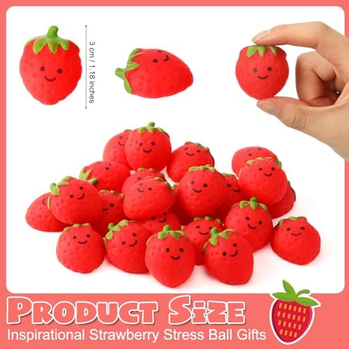 Thenshop 24 Pcs Cute Strawberry Ball Nxiety Relief Fidget Decor