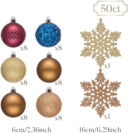 Valery Madelyn Christmas Tree Decorations Ornament Set, 50ct 2.36 Inches Bronze Copper Purple Shatterproof Christmas Ball Ornament Hanging Xmas Holiday Party Decor