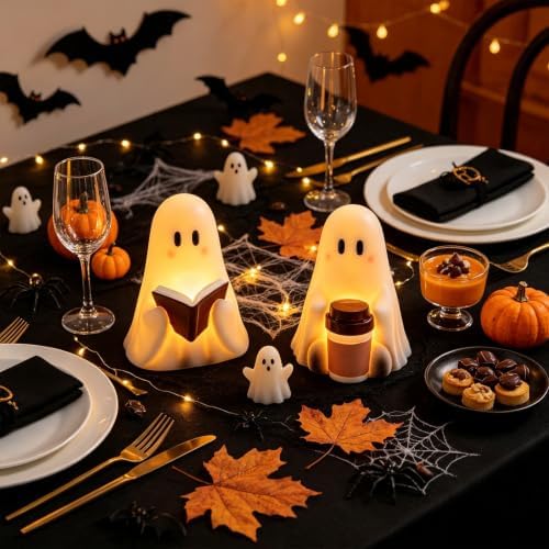 Wondise Cute Ghost Halloween Flameless Candles with 6hrs Timer