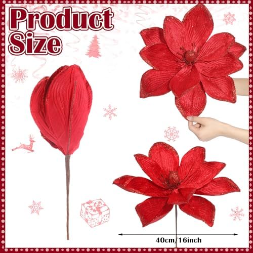 Thiccywoov 8 Pack Large 16'' Christmas Velvet Magnolia Flowers, Burgundy
