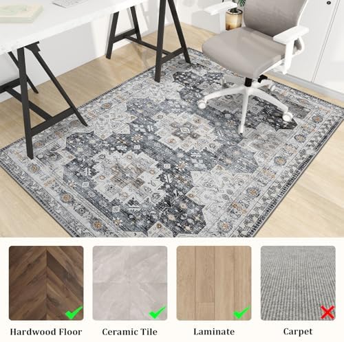 chakme Office Chair Mat for Hardwood Floor, 72"x48" Easy Glide Computer Desk Mat Protector for Rolling Chair Under Desk Rug Nonslip Backing, Machine Wash, (Boho)