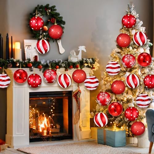 Poen 12 Pcs 6 Inch Retro Christmas Ball Ornaments Shatterproof