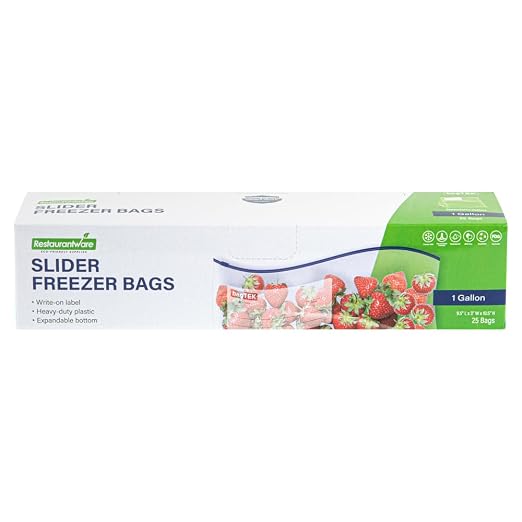Restaurantware Bag Tek 1 Gallon Freezer Slider Bags 1000 Disposable Zipper Pouch Bags - Slide Zipper Expandable Bottom Clear Plastic Freezer Bags With Write-On-Label For Food Storage