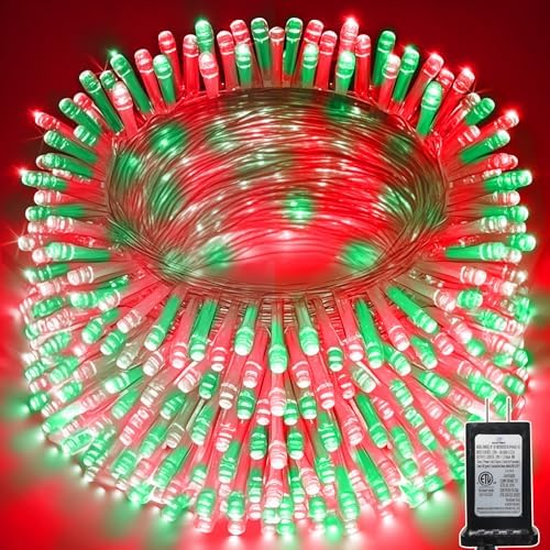 196 FT 500 LED String Lights Outdoor Indoor, Christams String Lights Waterproof 8 Modes & Timer, Fairy Lights Plug in for Bedroom, Weeding, Patio, Party, Christmas Decor (Red+Green)