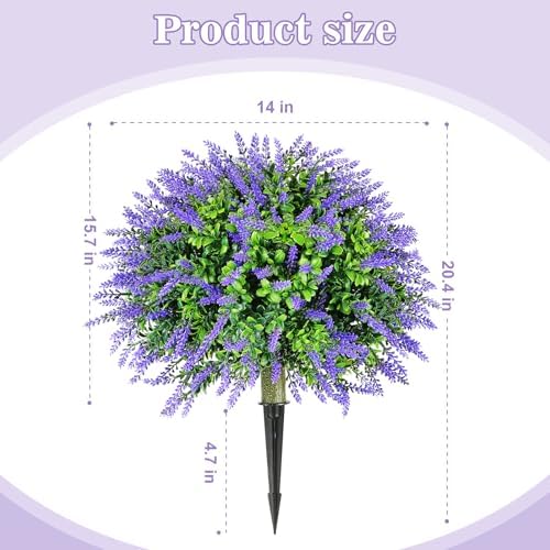 Set of 2 Artificial Christmas Boxwood Topiary Ball Shrubs, 20" UV-Resistant Faux Outdoor Plants with Ground Spikes — Realistic Purple and Green Decorative Bushes for Porch, Patio, Garden, Yard Décor